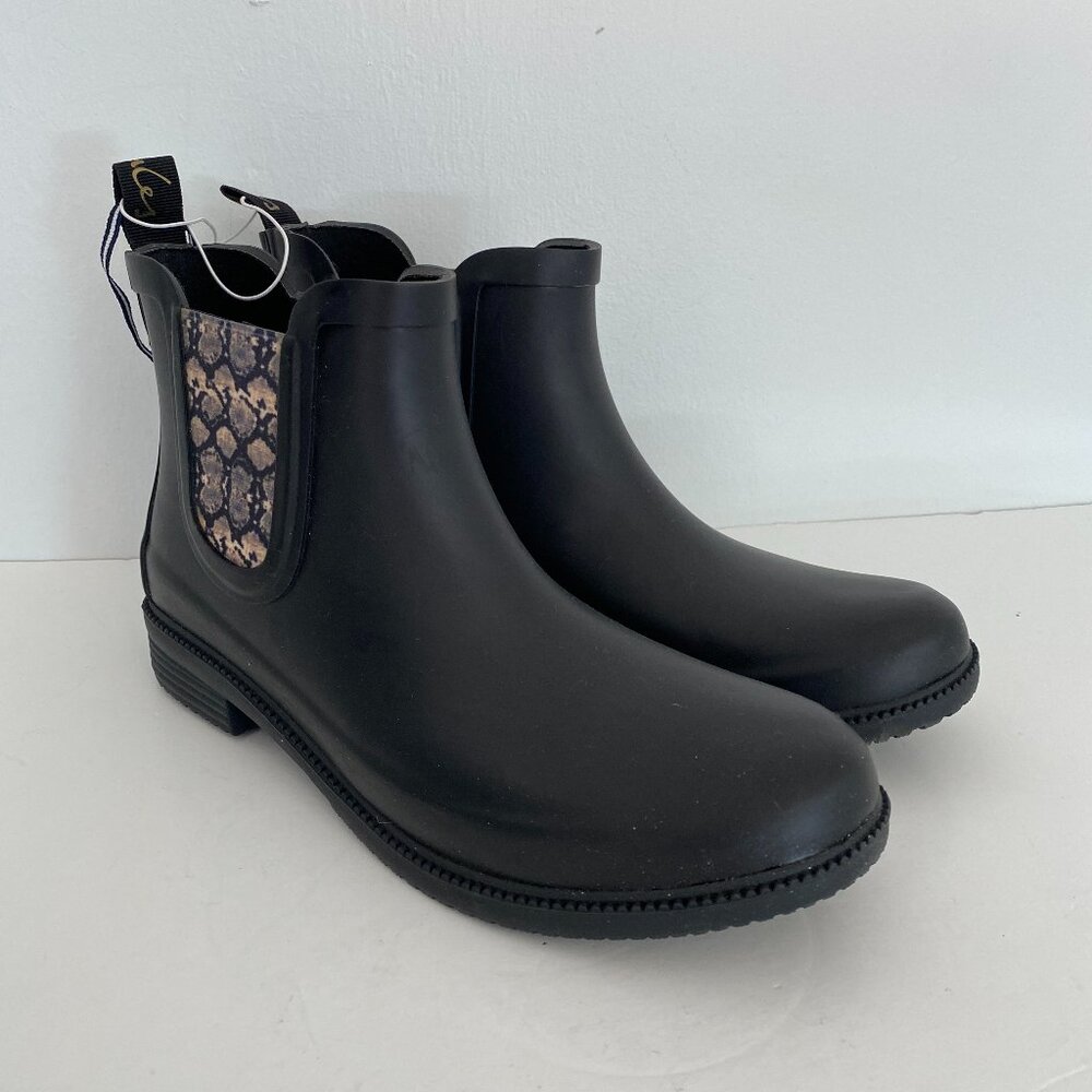 Joules Rutland Black Snake Print Short Ankle Rain Boots Womens US 11
